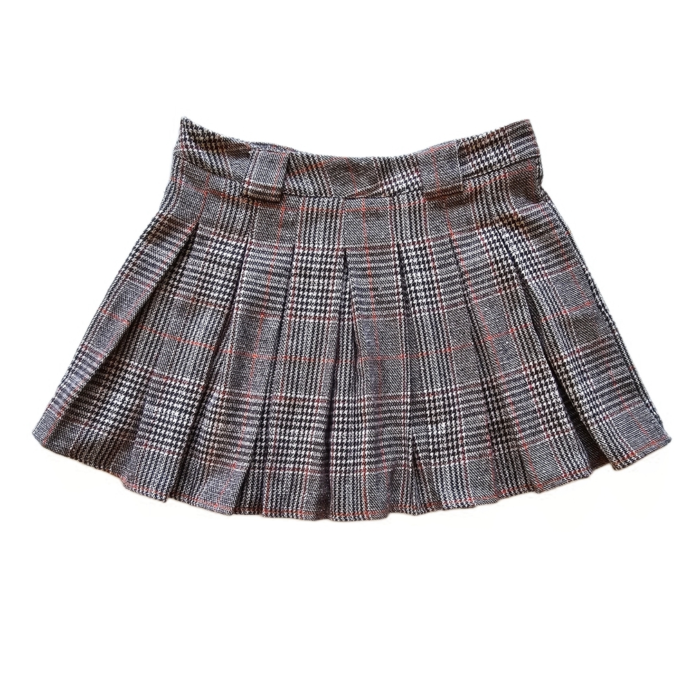 SHEIN Skater Pleated Plaid Mini Skirt in Browns, Tans, and Orange